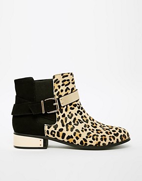 Image 1 of River Island Leopard Print Gold Plate Chelsea Ankle Boots
