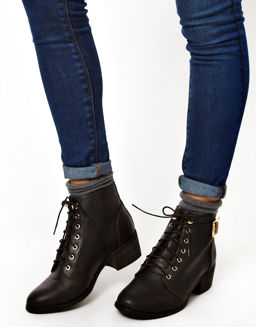 Lace Up Ankle Boots Low Heel