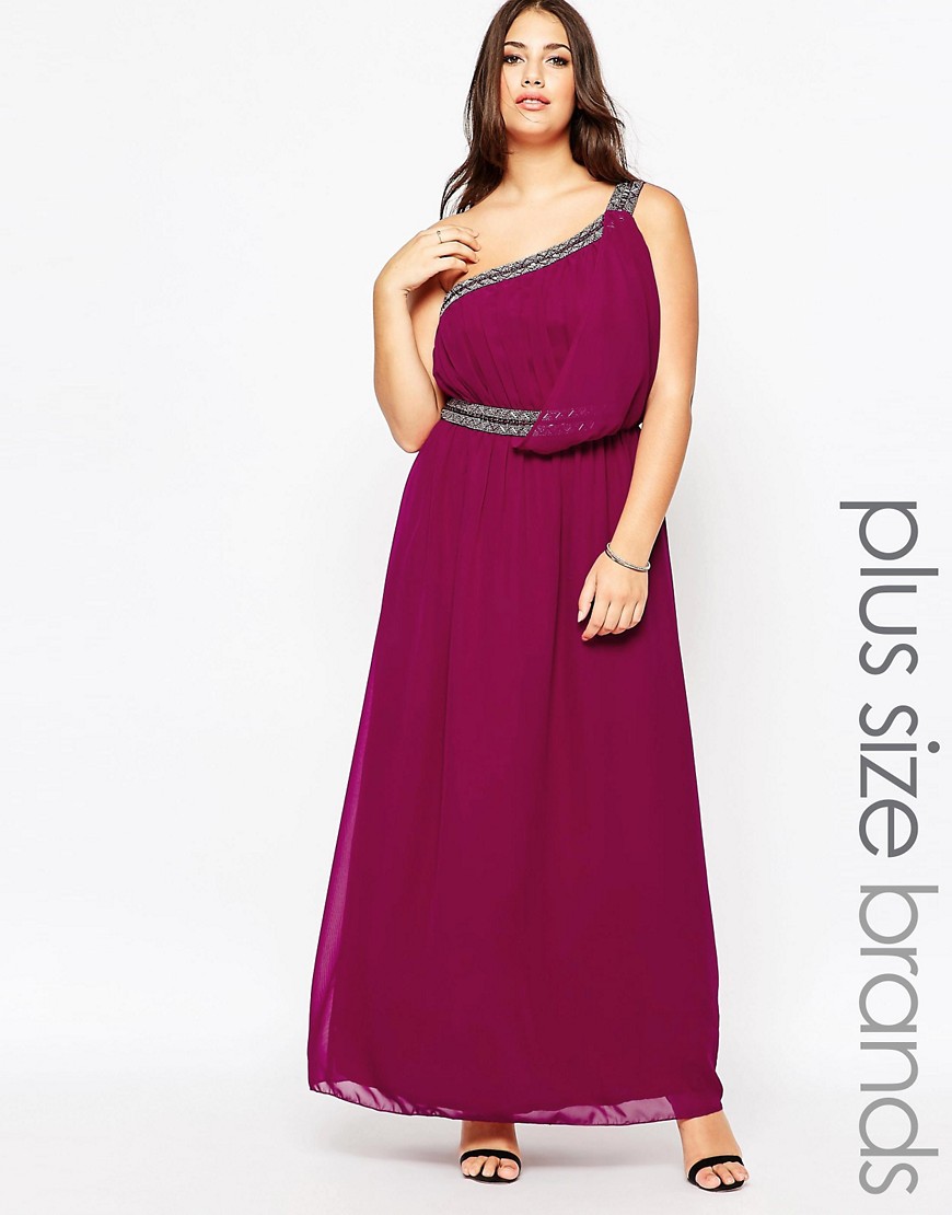 Image 1 of Little Mistress Plus Maxi Dress With One Shoulder And Embellishment