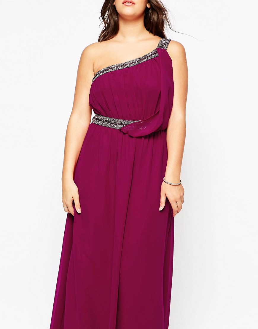 Image 3 of Little Mistress Plus Maxi Dress With One Shoulder And Embellishment