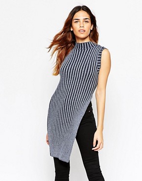 ASOS Sleeveless Tunic in Rib With Split Side and Turtle Neck