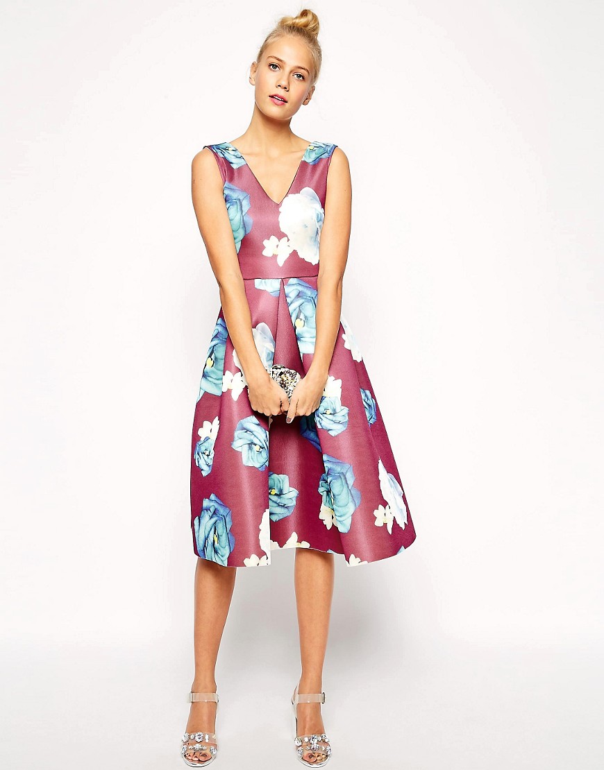Image 1 of ASOS Premium Structured Midi Dress in Large Floral Print