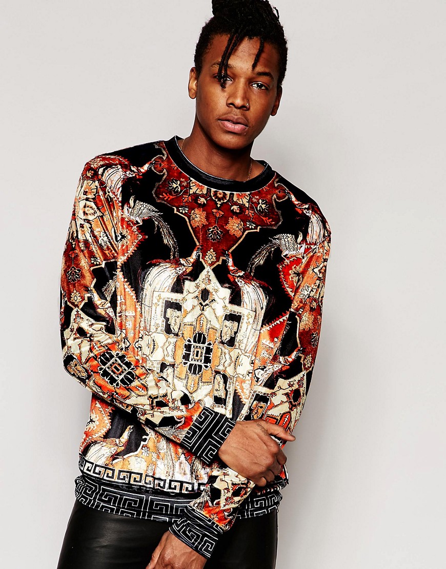 Image 1 of Jaded London Velvet Sweatshirt With All Over Tapestry Print
