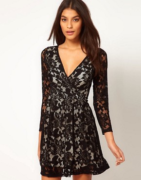 Long Sleeve Black Lace Dress on Asos   Asos Lace Wrap Dress With Long Sleeves At Asos