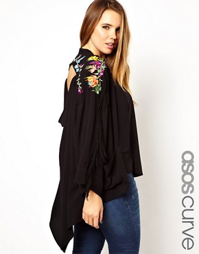 ASOS CURVE Exclusive Kimono With Fringing And Embroidery