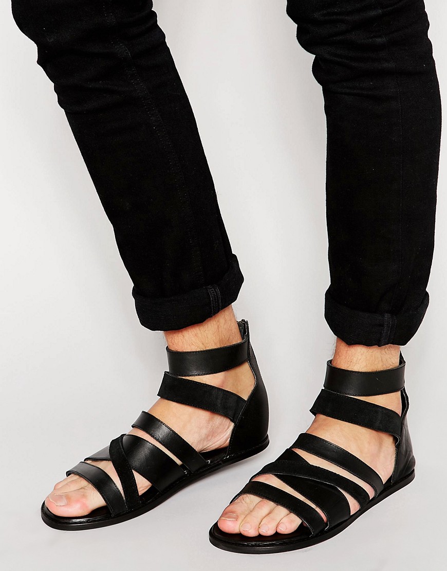 ... Shoes, Boots  Trainers â€º ASOS Gladiator Sandals in Black Leather
