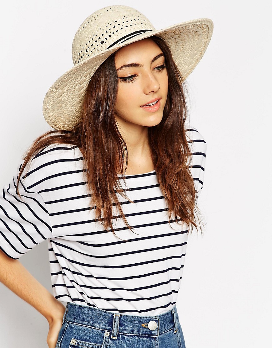 Image 1 of ASOS Straw Floppy Hat With Thin Bow Trim