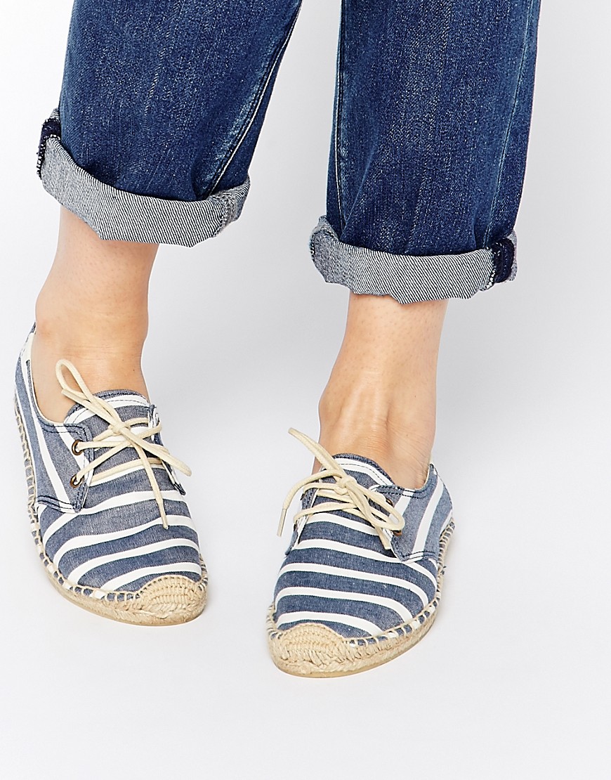 Image 1 of Soludos Derby Navy Stripe Lace Up Espadrille Flat Shoes