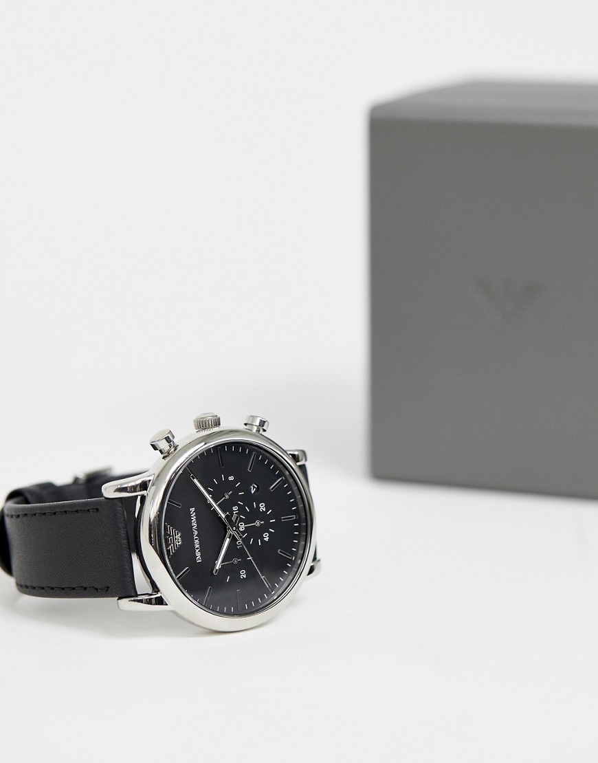 Часы-хронограф с кожаным ремешком Emporio Armani AR1828 - Черный