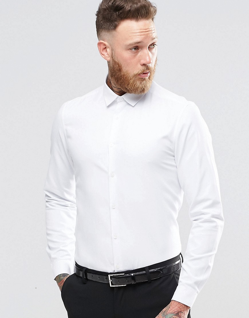 Image 1 of ASOS Smart Shirt In White Dobby Texture In Regular Fit