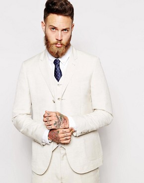 ASOS Slim Fit Suit Jacket In Linen Mix 