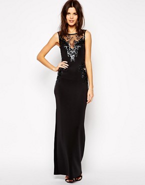 Lipsy Embellished Maxi Dress with Mesh Top 