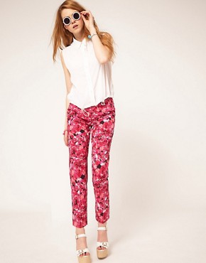 Image 1 of ASOS Cropped Trousers In Pink Floral Rose Print