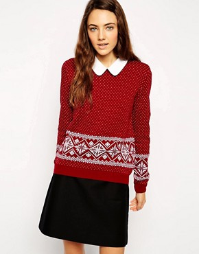Image 1 of ASOS Christmas Jumper In Fairisle With Woven Collar