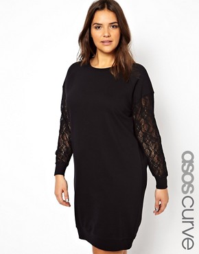 Image 1 of ASOS CURVE Exclusive Sweat Dress With Lace Sleeves