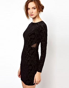 Image 1 of Warehouse Devore Burn Out Bodycon Dress