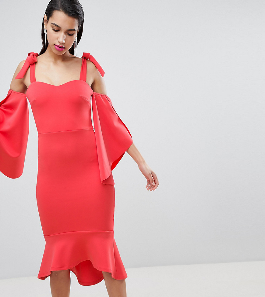 Imagen principal de producto de Vestido midi con escote Bardot y sobrefalda en el bajo de True Violet - True Violet