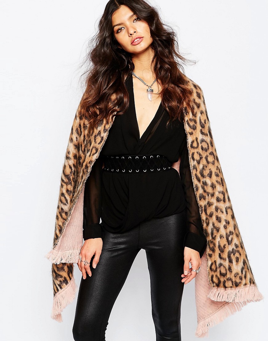 Image 1 of River Island Leopard Double Sided Blanket Scarf