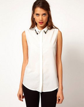 Image 1 of Glamorous Jewelled Collar Sleeveless Shirt
