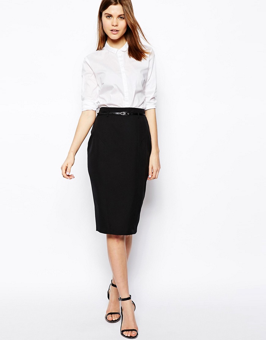 ASOS | ASOS Belted Pencil Skirt in Longer Length at ASOS