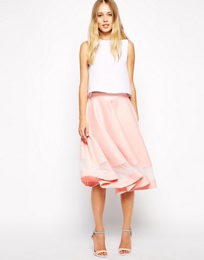 ASOS Midi Skirt In Scuba With Sheer Panel
