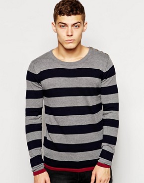 Solid Stripe Jumper With Side Button Neck 
