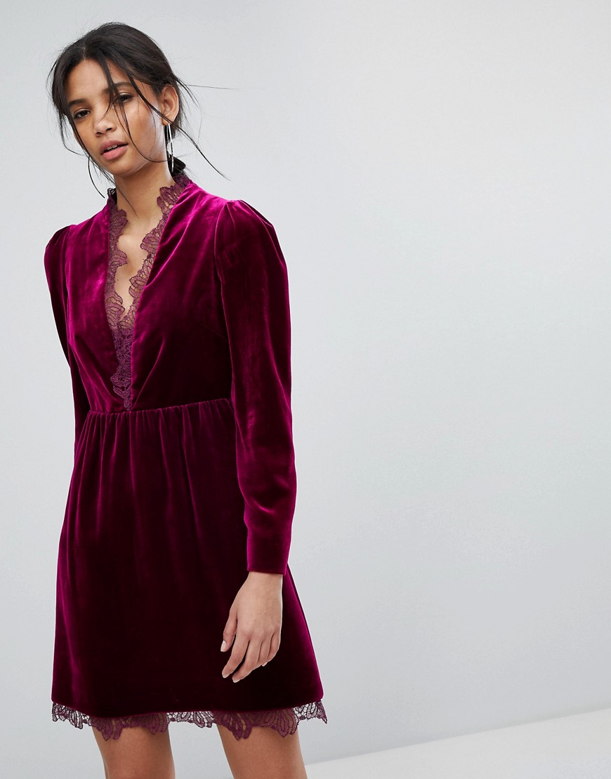 Бархатное платье с кружевом Tresophie - Фиолетовый