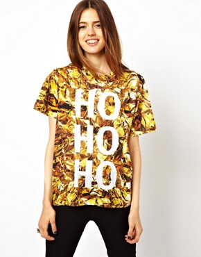 Image 1 of ASOS T-Shirt with HO HO HO Christmas Gold Foil