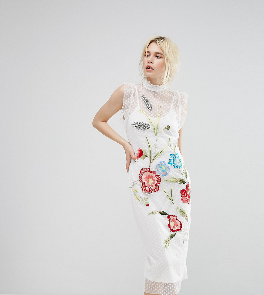 Imagen principal de producto de Vestido midi de malla con lunares y bordado de Hope & Ivy - Hope and Ivy