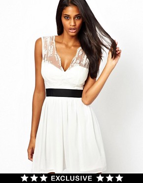 Image 1 of Elise Ryan Skater Dress with Scallop Lace