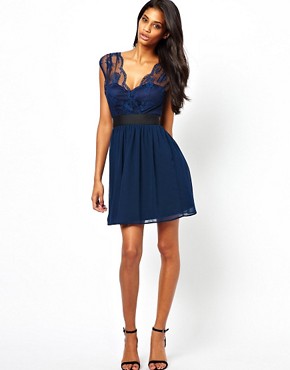 Image 4 of Elise Ryan Skater Dress with Scallop Lace