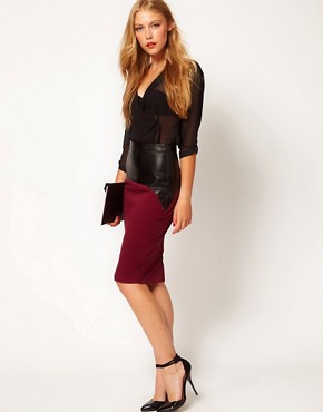Image 1 of ASOS Pencil Skirt with Leather Look Trim