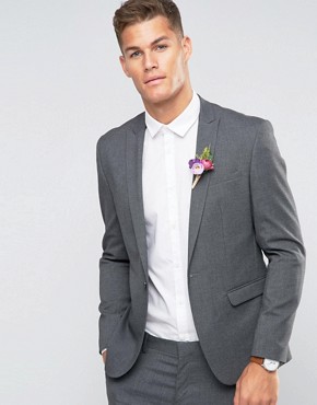 ASOS Skinny Fit Suit Jacket In Charcoal 