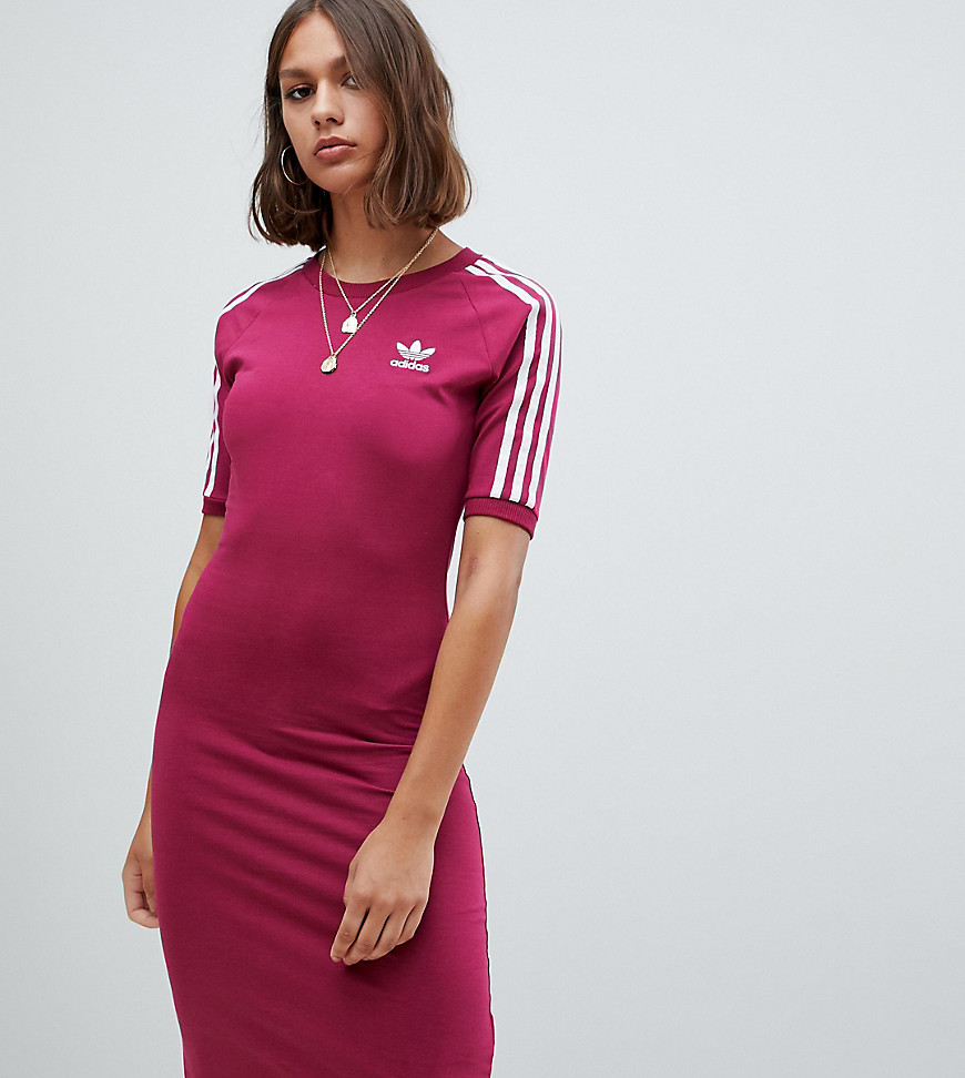 Imagen secundaria de producto de Vestido midi con diseño de tres rayas en color rubí de adidas Originals - Adidas