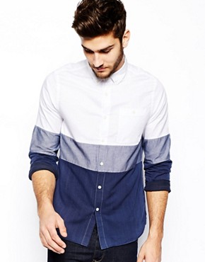 ASOS Shirt In Long Sleeve With Cut and Sew Block Stripe 