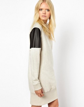 Image 1 of Just Female Sweat Dress With Faux Leather