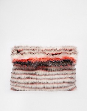 Image 1 of ASOS Stripe Fur Roll Top Clutch Bag
