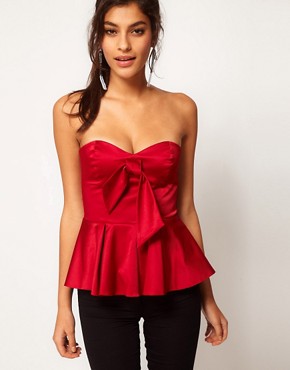 Image 1 of ASOS Bandeau Top With Peplum And Tie Detail