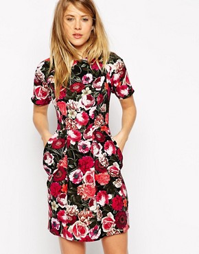 ASOS Mini Dress with Drape Pockets in Floral Print