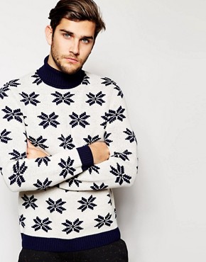 ASOS Christmas Roll Neck Jumper with Snowflake Design 