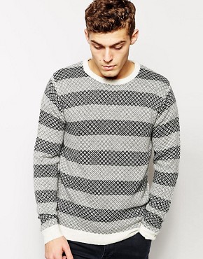 Solid Jumper With All Over Stripe Jacquard 