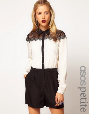 Image 1 of ASOS PETITE Playsuit With Lace Panel