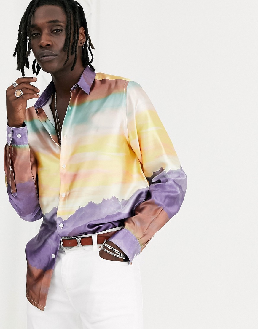 ASOS DESIGN longline shirt with landscape print