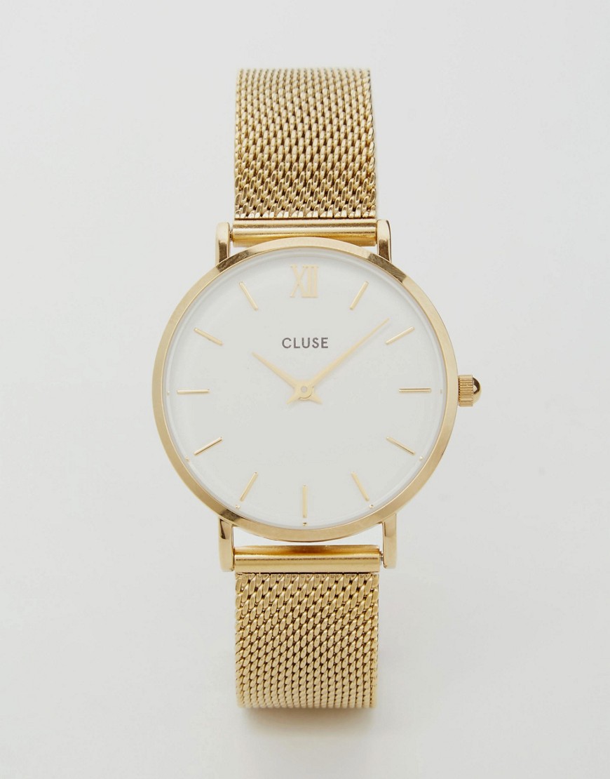 Золотистые часы с сетчатым браслетом CLUSE Minuit CL30010 - Золотой