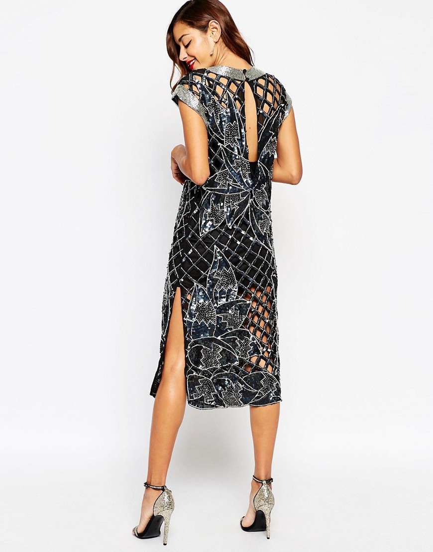 Image 2 of ASOS RED CARPET Lattice Tabard Floral Cut Out Midi Dress