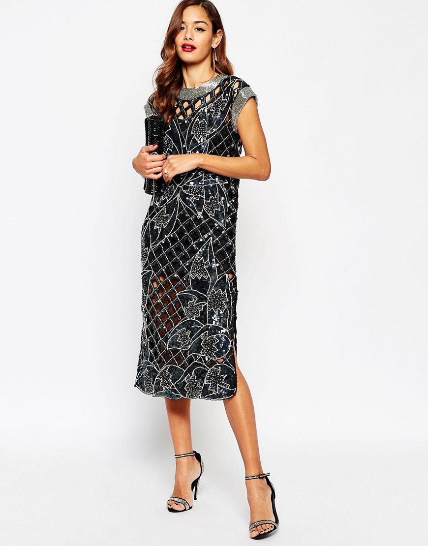 Image 4 of ASOS RED CARPET Lattice Tabard Floral Cut Out Midi Dress