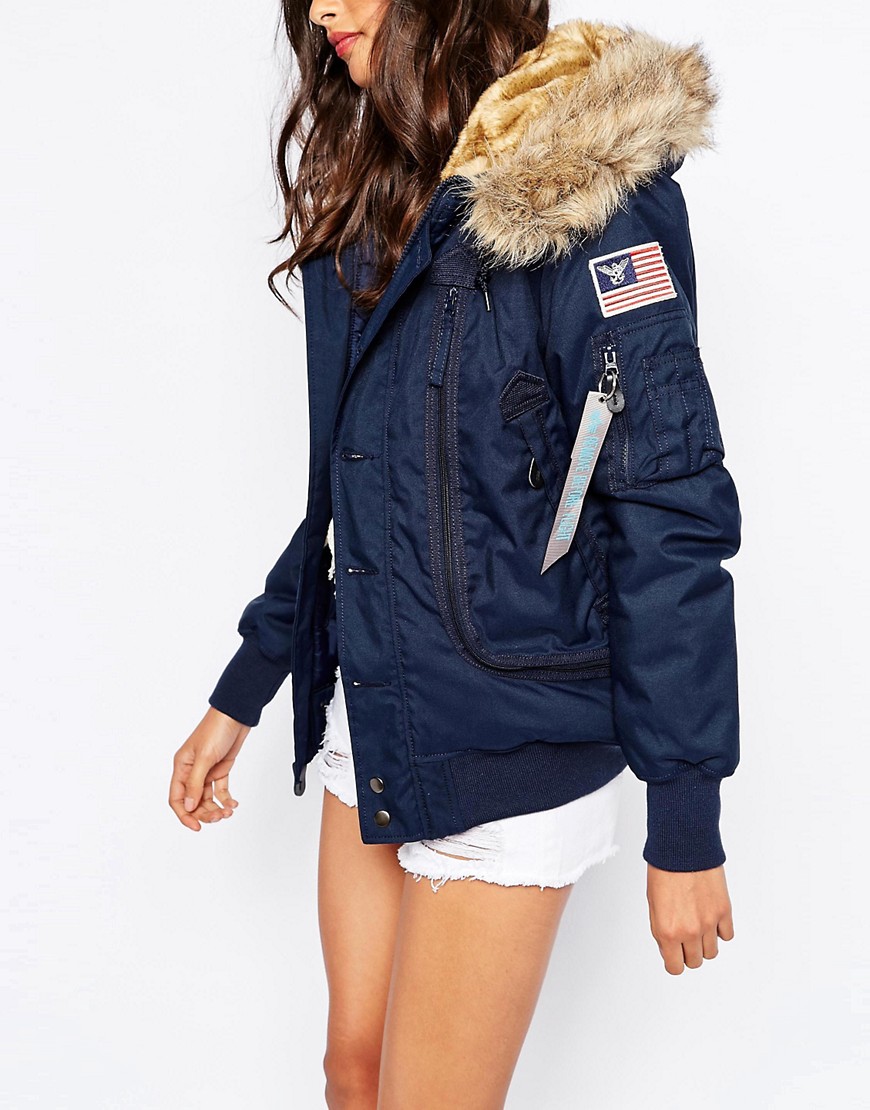 Image 3 of Alpha Industries Polar Hooded Bomber Jacket With Faux Fur Hood