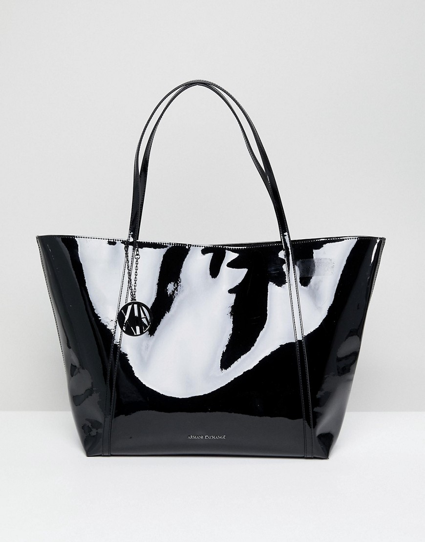 Armani Exchange Black Patent Tote Bag 