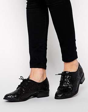 New Look Jazzle Black Glitter Lace Up Brogue Shoes