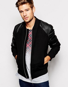 River Island Bomber Jacket With PU Sleeves 